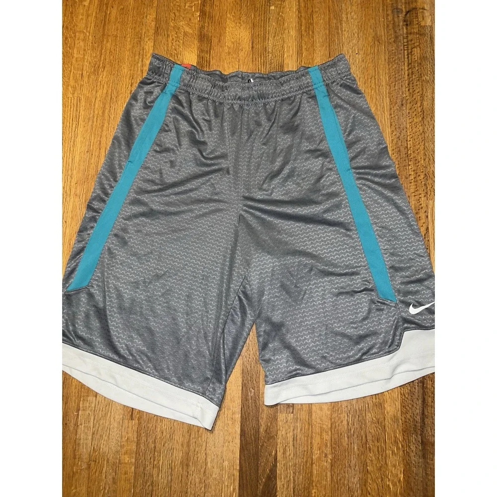 Nike Dri-fit Men XL Silver Teal Orange Athletic Running Basketball Workout Short